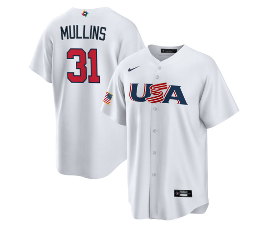 Men's USA Baseball #31 Cedric Mullins 2023 White World Baseball Classic Replica Stitched Jersey